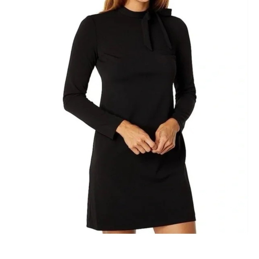 Calvin Klein Black‎ Long Sleeve Tie Neck Sheath elegant dinner Dress Size 4